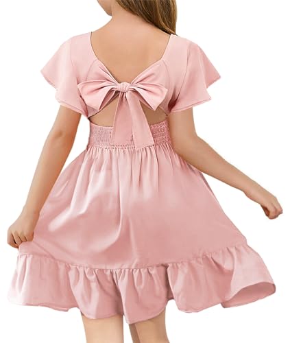 Vestido de verano para niñas con volantes y lazo ajustable