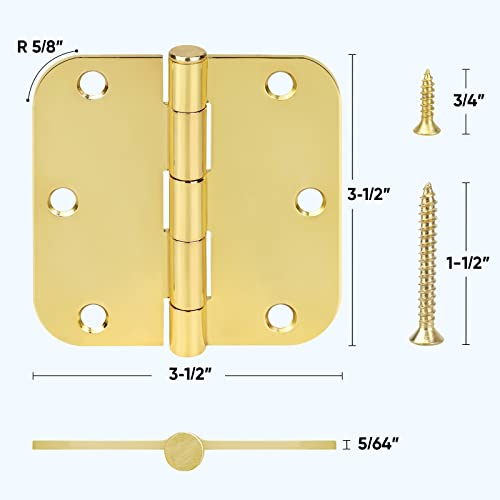 TICONN 48-Pack 3.5 Inch Door Hinges with 5/8" Radius Corner, 3-1/2 x 3-1/2 Inch Iron Bifold Residential Doors Hardware (5/8" Radius Corner, Polished Brass, 48 Pack) by TICONN - Image 2