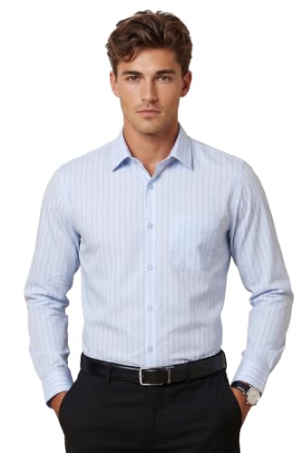 Image of Peter England Men's Slim Fit Full Sleeve Striped Formal Shirt | Cotton Rich | Wonder Fabric | Pin Point Oxford