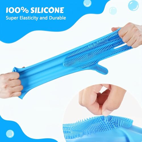 Image of Pet Grooming 3 in 1 Gloves, Dog Cat Bathing Shampoo Brush, Silicone Hair Removal Gloves with Thick High Density Teeth for Bathing and Messaging, Double-Side Scrubbing Gloves for Shedding