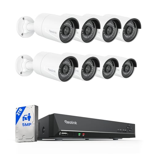 Reolink 4K 8CH PoE Security Camera Bundle: RLK8-410B4-5MP NVR System with 2TB HDD + 4X RLC-510A 5MP Outdoor Cameras, Person/Vehicle Detection, 24/7 Recording option