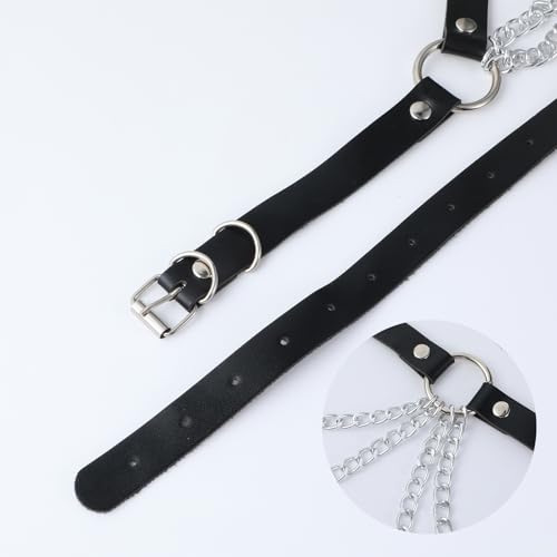 Lusofie Goth Chain Belt Black PU Leather Goth Belt Adjustable Punk Emo Grunge Belts for Women Gothic Accessories Rock Garters Strap Scene Punk Accessories Halloween Waist Chain3