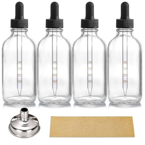 4 Pack 4oz Glass Dropper Bottles with Measured Dropper - 120ml Clear Tincture Bottles with Calibrated Glass Eye Droppers (1ml) Leakproof Essential Oil Bottle for Health Personal Care & Beauty