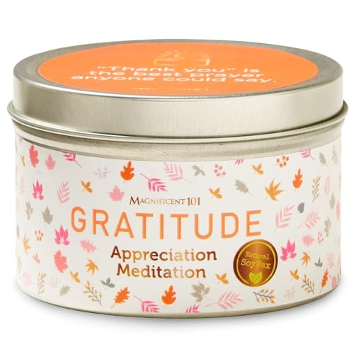 MAGNIFICENT 101 Gratitude Candle - 6 Oz Red Soy Wax - 35 Hour Burn Time & Paraffin Free - Sage Aromatherapy & Energy Cleansing - Meditation & Manifestation Candle
