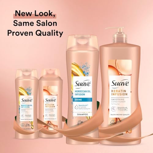 Suave Moroccan Oil Infusion Shine Shampoo 2-Size Bundle, Gentle Everyday Cleanser for Smooth, Shiny Hair