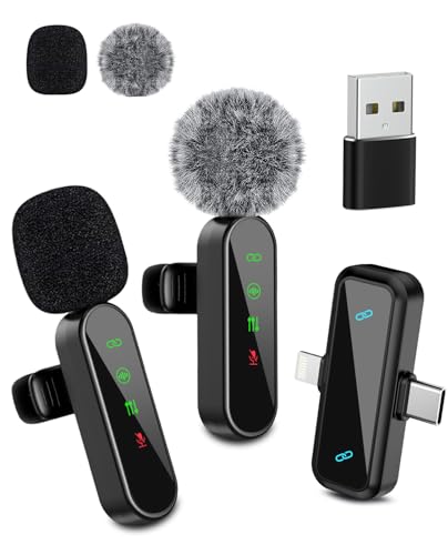 Wireless Lavalier Microphone for Android/iPhone/Computer/Laptop Wireless Mic for iPhone15 with Noise Reduction Chip Mini Microphone for Recording Podcast YouTube TikTok(Black)