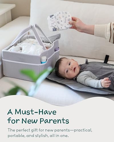 Image of Lily Miles Baby Diaper Caddy Organizer, Baby Shower Basket for Newborn Boys or Girls, Nursery Must Haves for New Mom, Registry Favorites, Large Storage Tote for Changing Table or Car, Gray