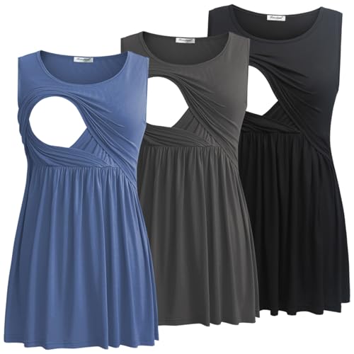 Image of Bearsland Women's Maternity Nursing Tank Tops Sleeveless Scoop Neck Breastfeeding Shirt Pregnancy Clothes