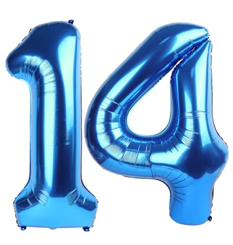Image of 14 Balloon 40 inch Dark Blue Number Balloons for 14 41 Birthday Decorations | Saturated Color, Large 40 in, With Inflation Straw & Hanging Hole, Great for Men's Party, Back-To-School Season, Pool Party
