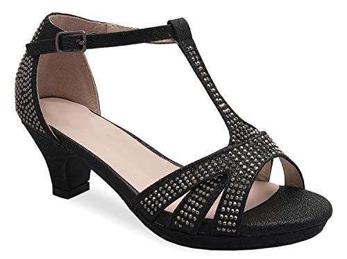 Image of Olivia K Girl's Glitter Leatherette Open Toe Strappy Ankle T Strap Kitten Heel Sandal (Toddler /Little Girl)