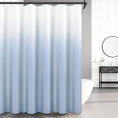 Joywell Blue Shower Curtain for Bathroom, Airy Blue Ombre Shower Curtain Set with 12 Hooks, Waffle Textured Fabric Bath Curtain for Shower,bathtubs,Hotel Quality, Washable,72x72