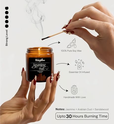 Image of Premium Scented Soy Wax Candle | Luxury Aromatherapy Candle for Home Decor & Relaxation | 200g, 25+ Hours Burn Time, Non-Toxic, Smoke-Free |Stress Relief & Wellness Gift (Jasmine Oud)