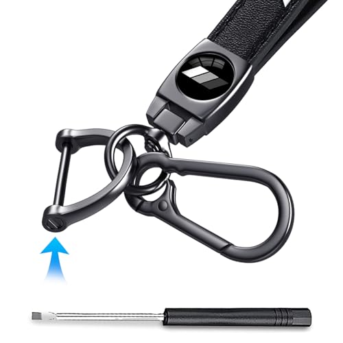 Image of Keychain for Toyota Tacoma 4Runner Tundra TRD Camry Rav4 Cars, Black Leather & Metal Key Ring with Tri-Color Stripe Logo, Car Key Holder Accessories