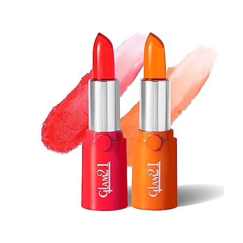 Image of Glam21 High Definition Lipstick|Lightweight & Ultra-Moisturizing Lip Color|Gel-Based Creamy Formula |Smooth Application & Vibrant Finish Long-Lasting |3.6gm Each, Flame Red & Fruity Orange -Pack Of 2