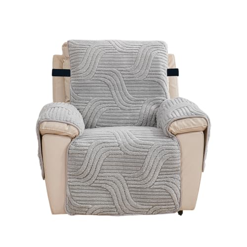 VClife Fuzzy Recliner Chair Cover Pet Friendly Light Gray Recliner Protector for Lazy Boy & All Reclining Chairs Washable Furniture Cover Chair Cover for Small Recliner, 23.6"