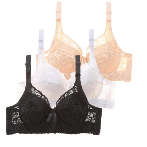 Lot de 3 Soutien Gorge Femme avec Armature Sexy Brassière Dentelle Couleurs Pures Lingerie Française Bralette Mode Classique de Base Casual Bra Push Up...