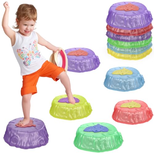 Hitish Balance Stepping Stones for Kids Toddler, Non-Slip Stackable Sensory Stepping Stones with Light, Durable Obstacle Course Coordination Game Toys for Indoor or Garden Outdoor Play (6PCS)