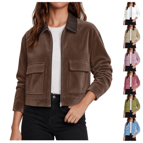 ZWRXW Corduroy Jacket Women Zip Up Barn Bomber Coat Cropped Jacket - image 1
