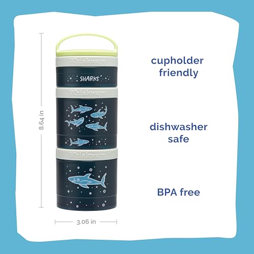 Image of Whiskware Stackable Snack Containers for Kids and Toddlers, 3 Stackable Snack Cups for School or Travel, Sharks(Pack of 1)