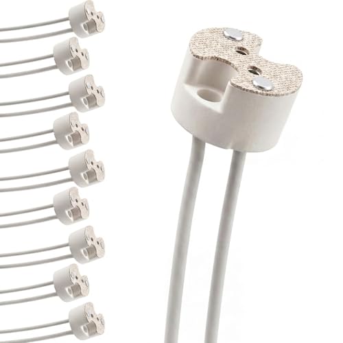 10 Piezas Casquillos GU5.3 para Bombillas LED y Halógenas, Portalámparas de Cerámica con Cable de Silicona, Base MR16 12V-250V para Focos Ojos de Buey