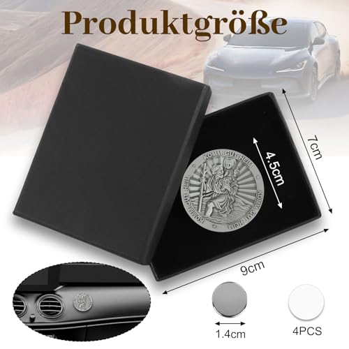 DXLing Heiligen Christophorus Auto Plaketten Ø 45mm GUT HEIM KOMM mit Magnet und 4 Doppelseitig Nanoklebeaufkleber Gesegnet Schutzpatron der Reisenden Christopherus Auto Magnet Modern