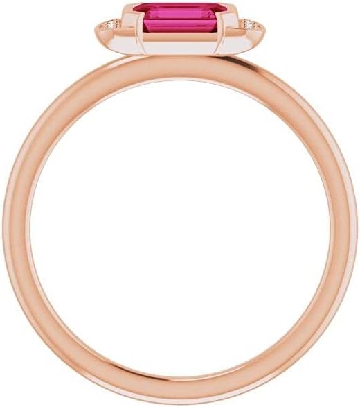 Diamond2Deal 14K Rose Gold Ruby & .02 ct Diamond Stackable Ring Size 7