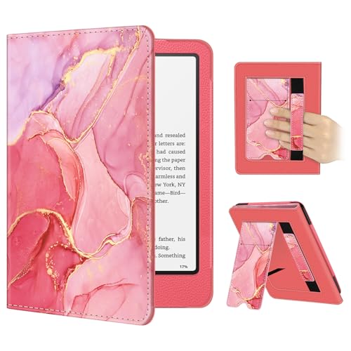 Image of Fintie Case for 7 inch /6.8 inch Kindle Paperwhite(12th /11th Generation-2024 /2021) and Kindle Colorsoft Signature Edition -Slim Foldable Stand Cover Auto Wake /Sleep for Paperwhite 2024, Marble Pink
