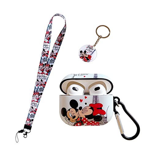 Airpods 3Rd Case Fancy With Mickey And Minnie Lanyard Keychain ，Personalised Anime Kiss Designed And Unique Imd Process Tpu Soft Airpods 3Rd Generation Case Cover（2021 Release） #TOP24