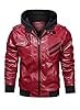 HOOD CREW Men’s PU Faux Leather Motorcycle Bomber Jacket With a Removable Hood Red M #1