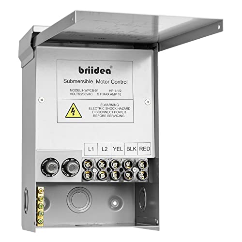 Well Pump Control Box Briidea Control Box for 1.5 HP 230 Volt Deep Well Submersible Pump with 6 Preserved Holes Weatherproof for Outdoor Use