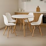 Kit Completo Mesa Jantar Eiffel Mdf Redondo 75x70cm Tampo Branco Ou Preto Com 4 Cadeiras Charles Eames Eiffel Jt Home (BRANCO)