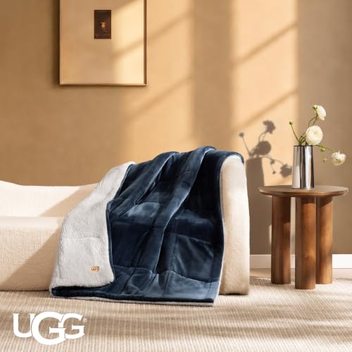UGG Nita Throw Blanket, Reversible Plush Fleece, 50" x 70", Navy Blue - image 2