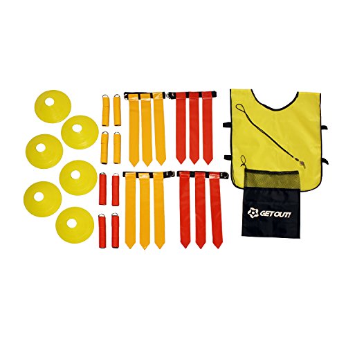 Get Out! American Flag Football Set, Football Practice Flags & Scrimmage Gear Kit for 12 Players with Referee Equipment