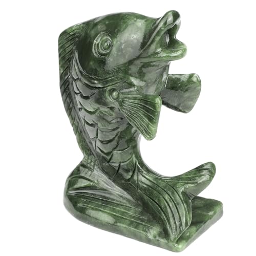 gemshan Jade Koi Fish Statue - 4.5 Inch Natural Jade Lucky Charm, Collector's Art Piece for Aquarium/Desk/Garden Feng Shui Arrangement