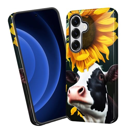 Coque Samsung Galaxy A57 5G antichoc double couche motif vache et tournesol robuste