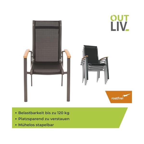 OUTLIV. Alpha Gartenstuhl mit Teak-Armlehnen Anthrazit