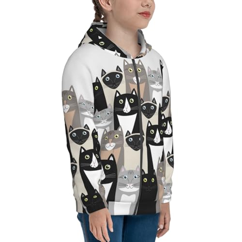 Colors Cats Kids Pullover Hoodies Boys Zip Up Sweatshirts Girls Athletic Clothes with Pocket4