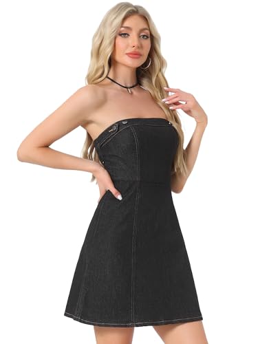 Image of Allegra K Women's Cowgirl Dress Strapless Jean Concert Outfits Western Sleeveless Denim Dresses