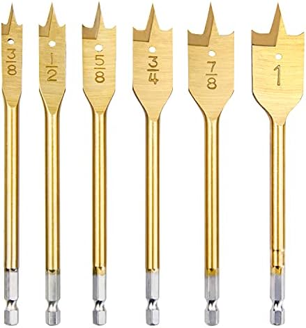 wesleydrill Spade Drill Bit Set Paddle Flat Bits 6 Pcs 3/8"-1" Flat Wood Hole Cutter Fit for Most Types of Wood as Well as Fiberglass