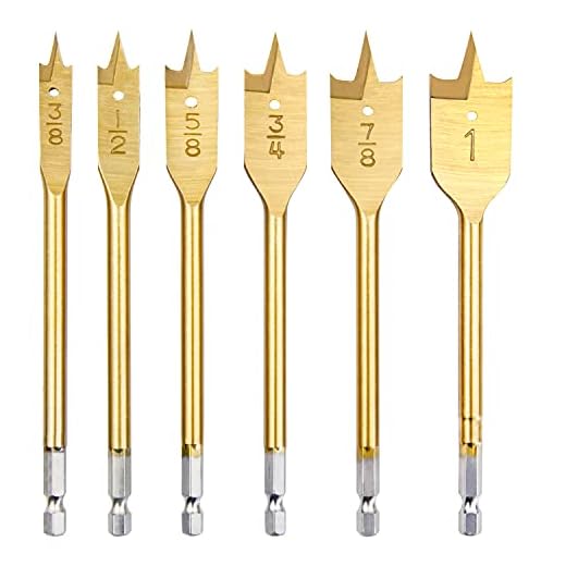 wesleydrill Spade Drill Bit Set Paddle Flat Bits 6 Pcs 3/8"-1" Flat Wood Hole Cutter Fit for Most Types of Wood as Well as Fiberglass
