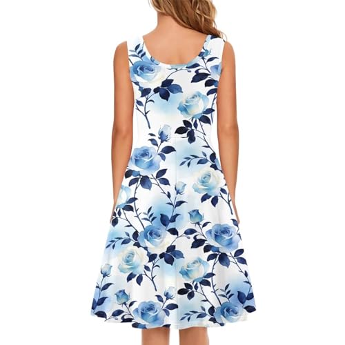 Image of Women's Casual Loose Sundress Midi Sleeveless Crewneck Dress Summer Beach Tank Dress with Pockets