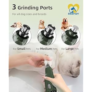 Casfuy Dog Nail Grinder Quiet - (45db) 6-Speed Pet Nail Grinder with 2 LED Lights for Large Medium Small Puppy Dogs/Cats, Professional 3 Ports Rechargeable Electric Dog Nail Trimmer with Dust Cap