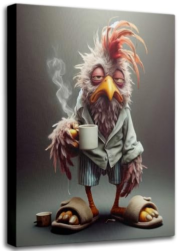 Funny Chicken Canvas Wall Art Stylish Chicken Wear Slippers Wall Decor