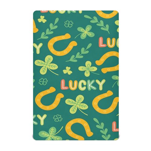 Moudou St. Patrick's Day Clover Playard Sheet for Boy Girls, Soft Breathable Fitted Toddler Sheet for Standard Playard Bed Mattress, 39 x 27 x 5 Inch