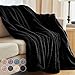 The Connecticut Home Company Luxury Faux Fur with Sherpa Reversible Throw Blanket, Super Soft, Large Wrinkle Resistant Blankets, Warm Hypoallergenic Washable Couch or Bed Throws, 65x50, Black