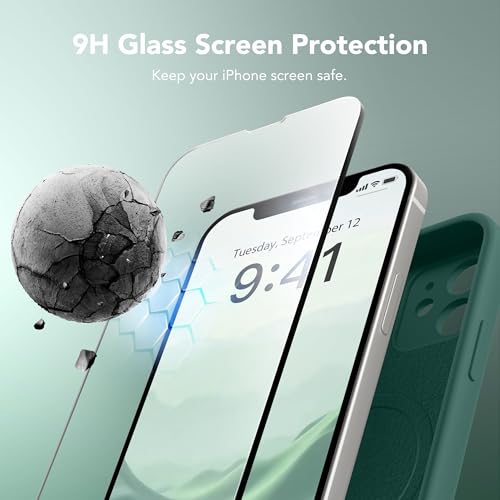Image of Magnetic for iPhone 12 Case, Compatible with MagSafe, [Full Camera Protection][Screen Protector] Silicone Shockproof Protective Phone Case for iPhone 12 6.1 inch, Midnight Green