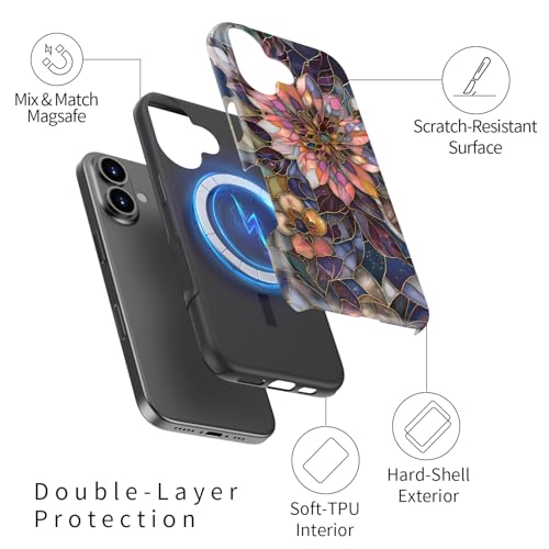 Image of Goodon for iPhone 16 Plus Case Cute - Wireless Charging Compatible - Dual-Layer Hard Shell + Silicone Cover - Protective Phone Case with Trendy Designs for Women - Blooming Purple Flower