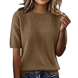 Générique Pull Manches 3/4 Femme 2026 Nouveaute éTé Pull Col Ronde Femme Elegant T Shirt Crochet Unis Casual Tricot Teeshirt Classic Ample Pulls Crochets Elastique Tissu Modern Portable Vetements