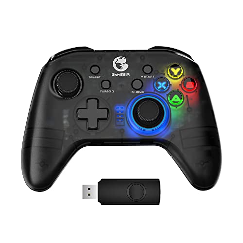 GameSir T4 Pro Wireless Game Controller for Windows 7 8 10 PC iPhone Android Switch, Dual Shock USB Bluetooth Mobile Phone Gamepad Joystick for Apple Arcade MFi Games, Semi-Transparent LED Backlight