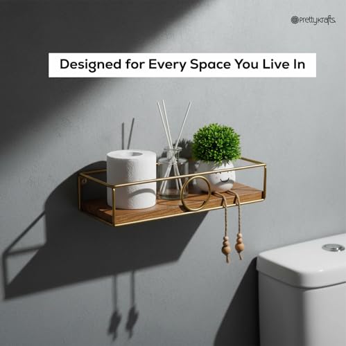 Image of PrettyKrafts Wall Ledge Shelf Organiser | Decorative Wall Mounted Storage Basket for Home Decor, Living Room, Bedroom, Office | Multipurpose Display Rack for Frames & Showpieces (25x13x8 cm)